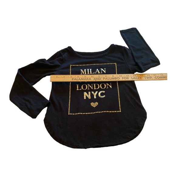 Childrens Place Girls Metallic Gold Lettered Studded Black Top Size Small - Picture 5 of 6